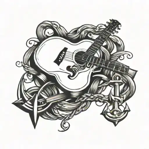 Acoustic Guitar And A Anchor Entwined