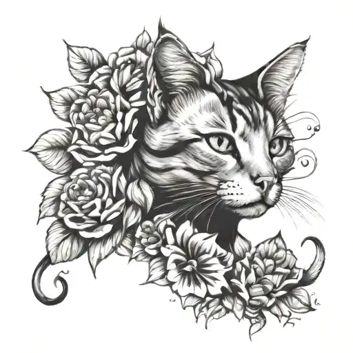 Cat And Flowers