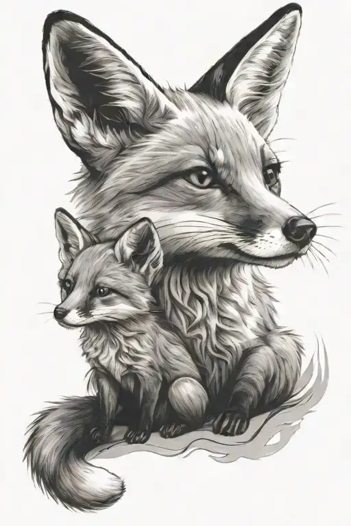 Baby And Adult Fox Looking