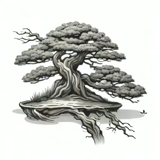 Bonsai Tree Curved To The Right