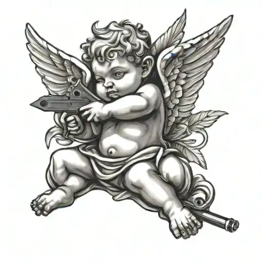Baby Cupid Holding Gun Intertwined