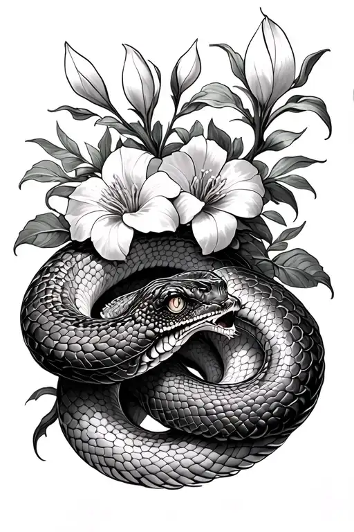 Atheris Snake Et Lys Flowers Surrounded