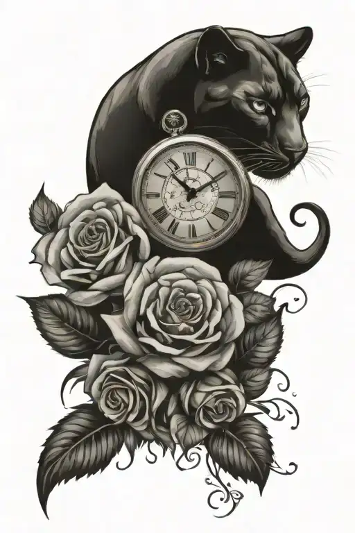 Roses And Clock And Panther