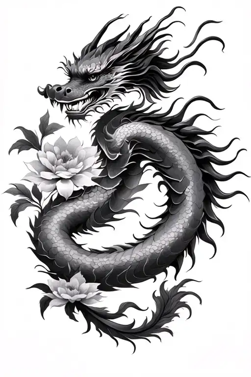 Chinese Dragon With Flowers