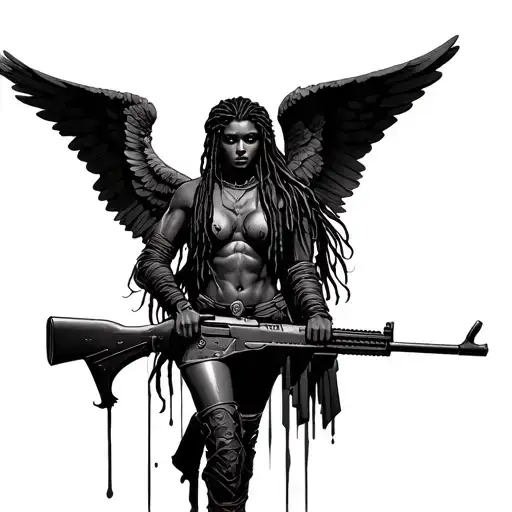 Black Angel With Dreads Holding Rifle