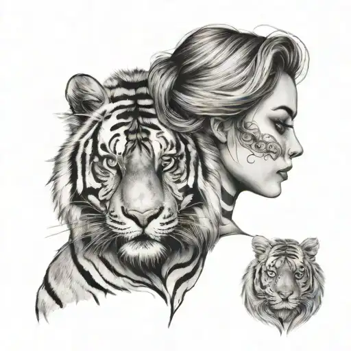 Tiger Protecting Lady Head Profile Holding