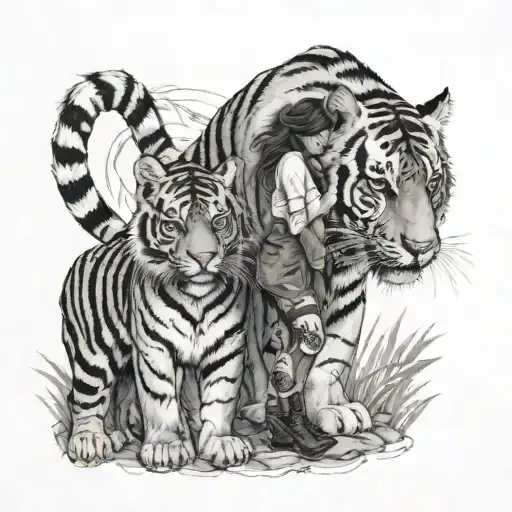 Tiger Protecting Girl Standing