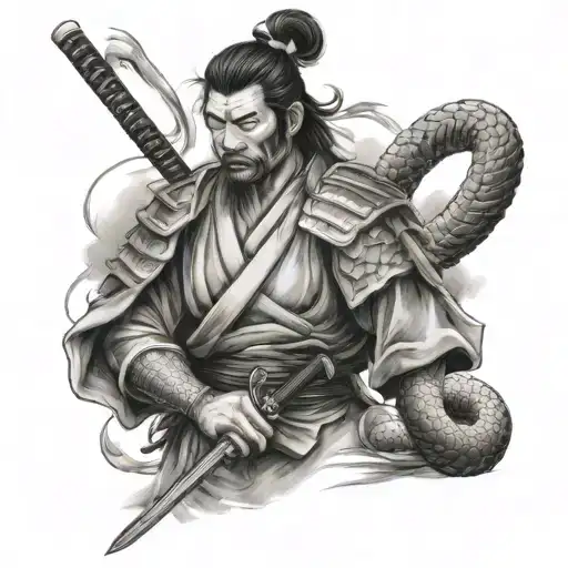 Samurai With A Snake In Full Growth