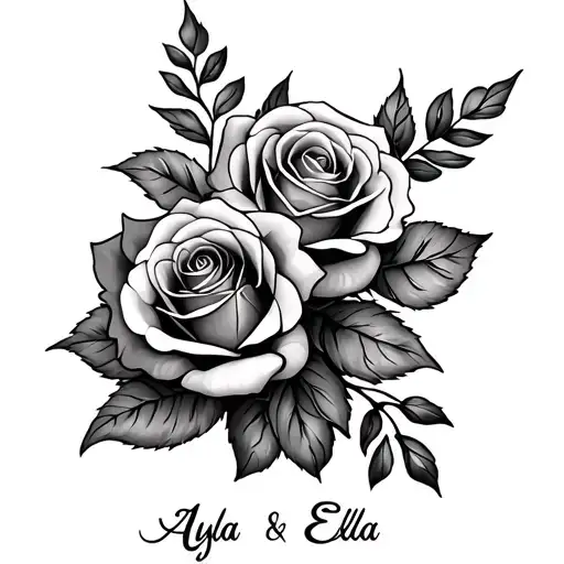 Design 2 Rose Flowers With Ayla And Ella Names Intertwined