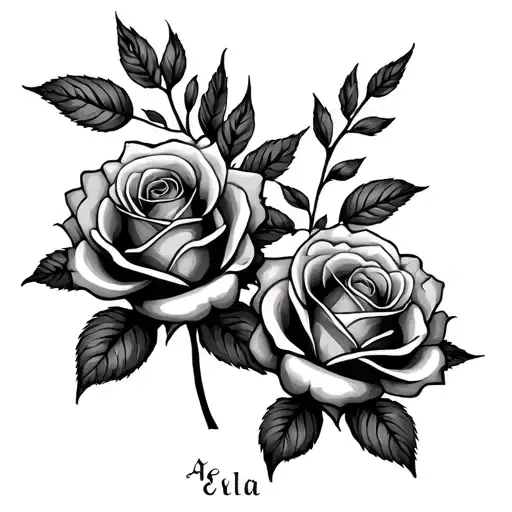 Design 2 Simple Minimalistic Rose Flowers With Ayla And Ella Names Incorporated