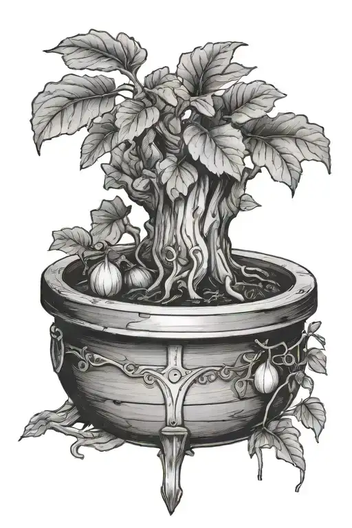 Fig Tree In Wooden Pot With Metal Bands
