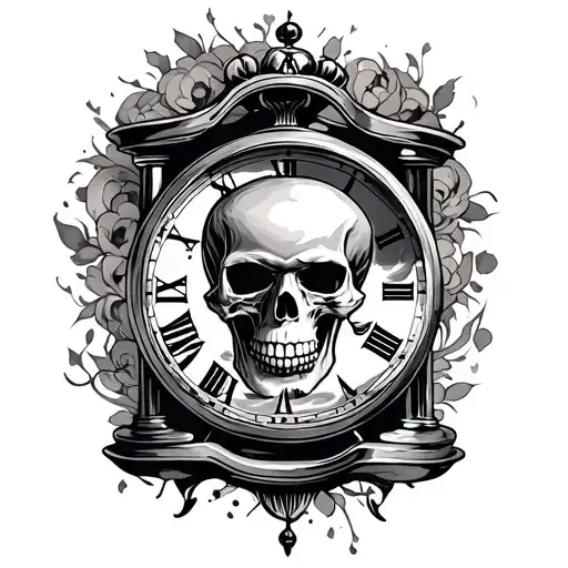Hour Glass Clock And Skull Surrounded