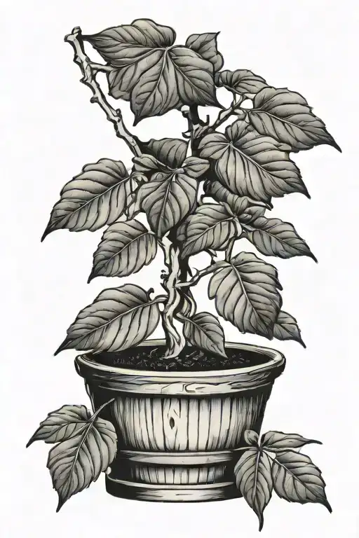 Fig Tree In A Wooden Pot With Metal Bands