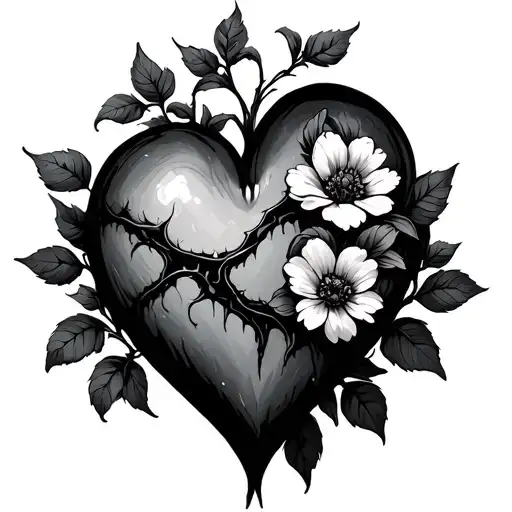 Intertwined Vines With Flowers Heart With Scar Incorporated