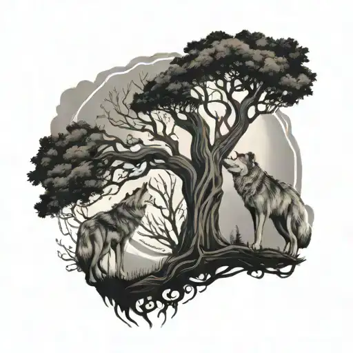 Tree Of Life With Wolf Mother And Son