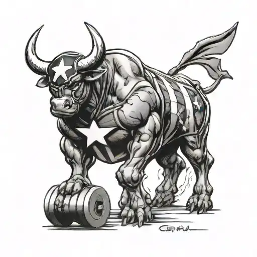 Captain America Inspired Bull Tattoo With Gym Equipment Elements