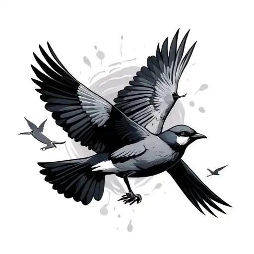 3 Birds And 1 Bird Flying Away