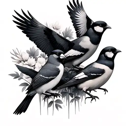 3 Birds Sitting And 1 Bird Flying Away