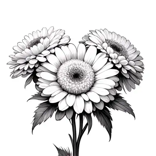 Bouquet Of Chrysanthemum Aster Black And White