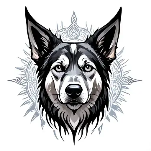 Stylized Guardian Dog In A Spiritual Art Style