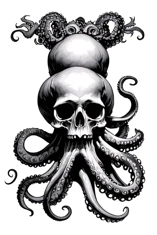 Octopus Holding A Human Skull