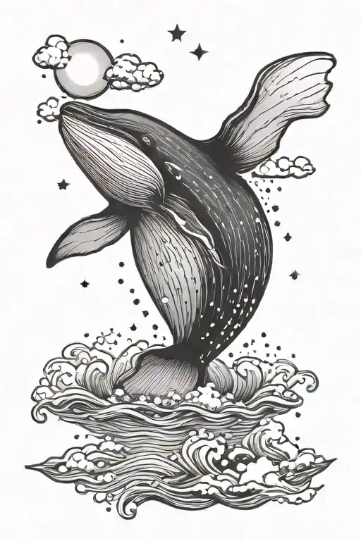 Sea Whale With Sunset And Stars