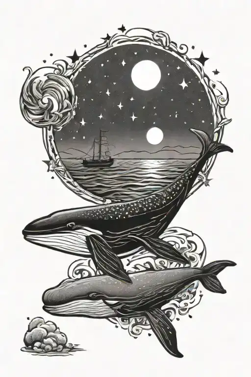 Sea Whale With Sunset And Stars