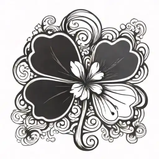 Fine Line Four Leaf Clover Burning Black And White