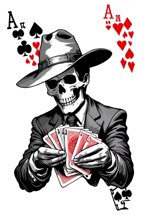 A Half Skelton Half Cowboy Playing A Deck Of Cards In A Stressed Scenario