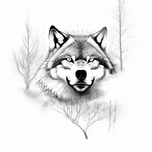 Fierce Wolf With Trees