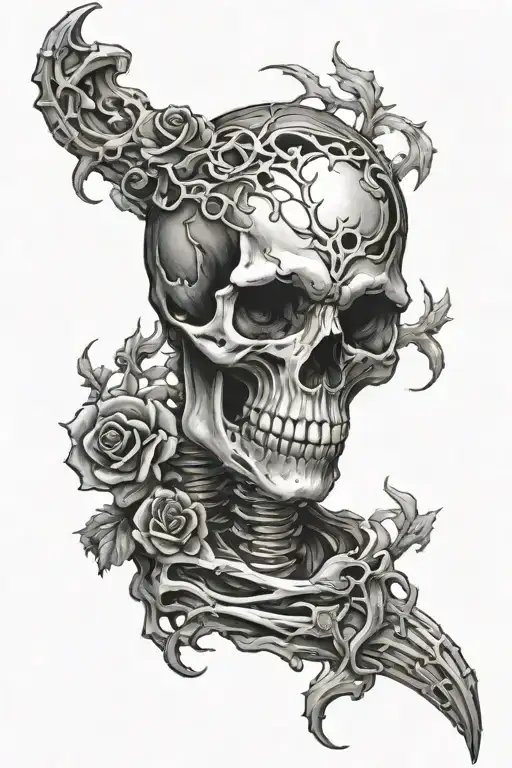 Skull And Spine Tatoo