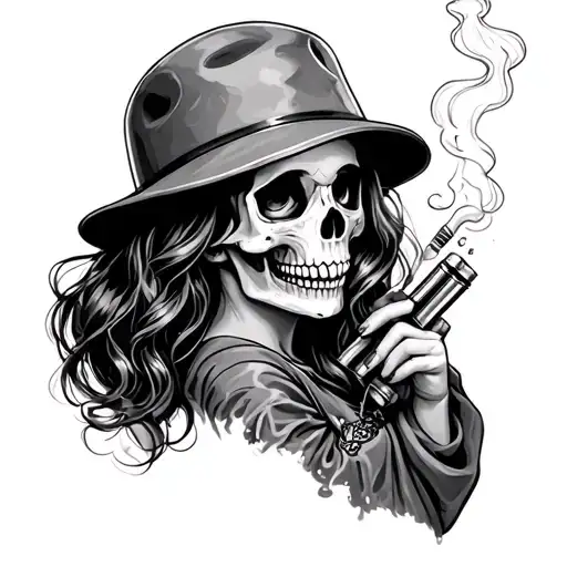 Skull Motor Piston Drugs Girl Smoking