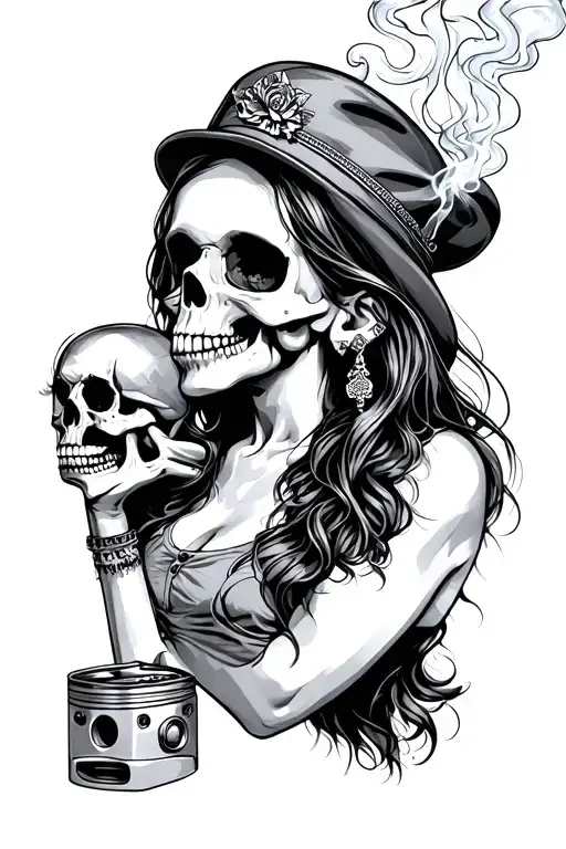 Skull Motor Piston Drugs Girl Smoking