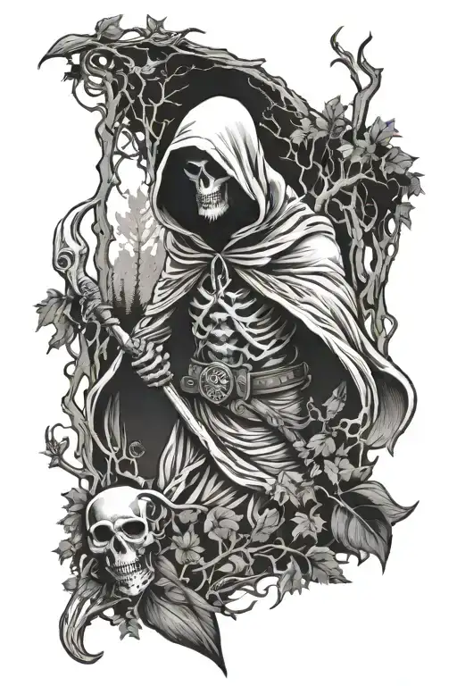 Hooded Reaper In Woods Surrounded