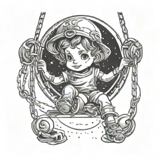 Saturn Sun Universe Child On Swing