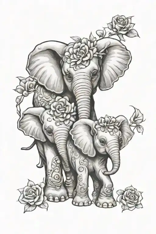 Carnations And Sundrops With Baby Elephants Holding Trunks