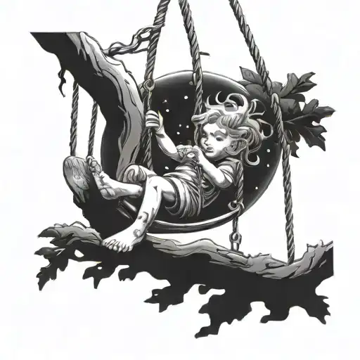 Saturn Sun Universe Child On Swing Trees