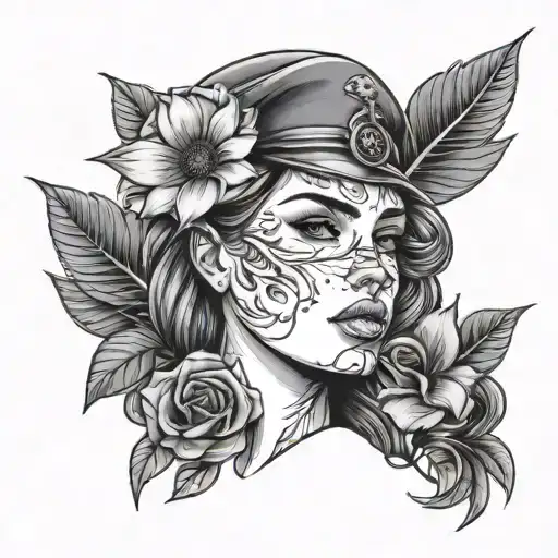 Military Woman With Flowers