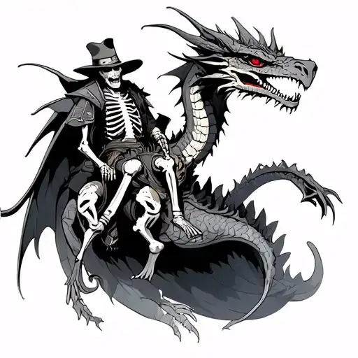 Skeletal Space Cowboy Riding A Dragon