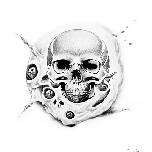 A Black And Grey Tattoo Of A Punk-inspired Black Hole Devouring A Skull