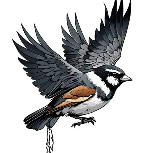 Gothic Sparrow Flying Sketchy Design