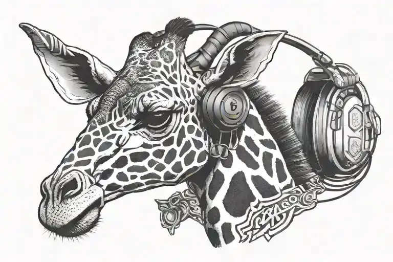 Giraffe Head Front Profile With Gaming Headphones On And The Text Lteam Below
