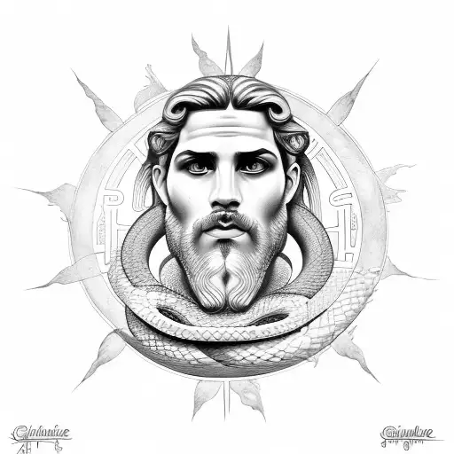 Greek God Apolo With The Sun And Snake No Define Face