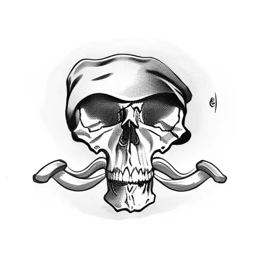 Skull Wearing Beret With Crossed Spoon And Spatula Behind