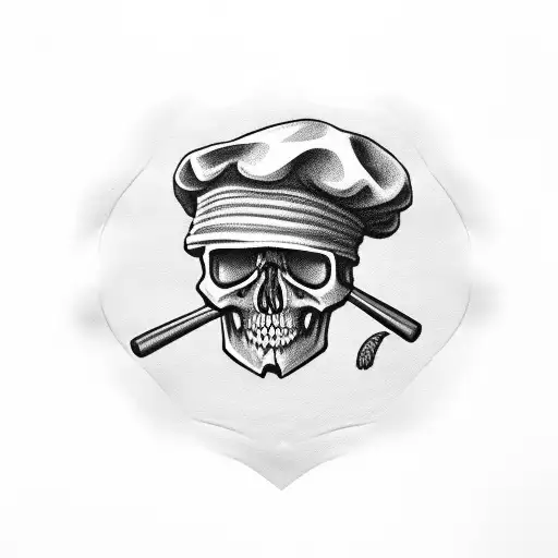 Skull Wearing Beret With Crossed Spoon And Spatula Behind
