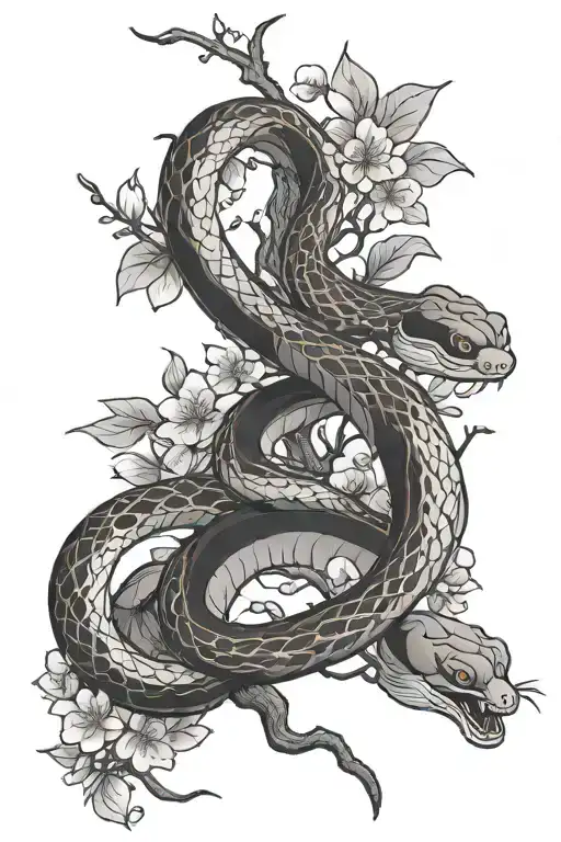 Sakura Tree & Red Snake