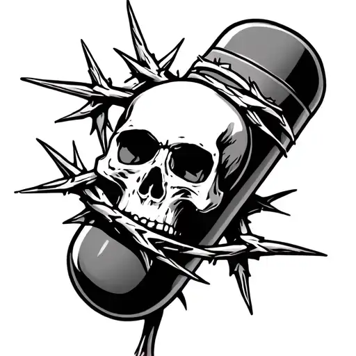 A Pill With A Skull On It And Thorns Wrapped