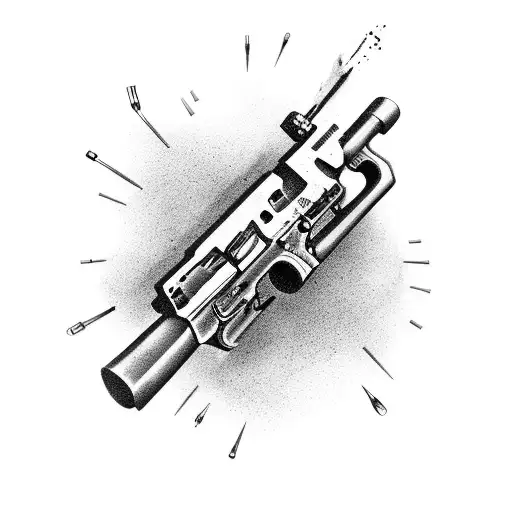 Gun And Bullets With A Broken Chain