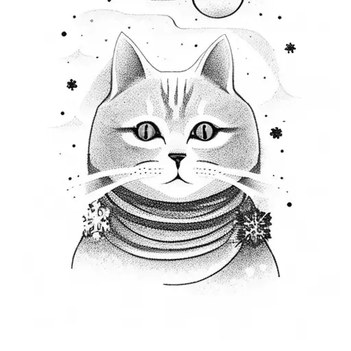 A Serene Winter Landscape With A Cat Gazing At The Stars