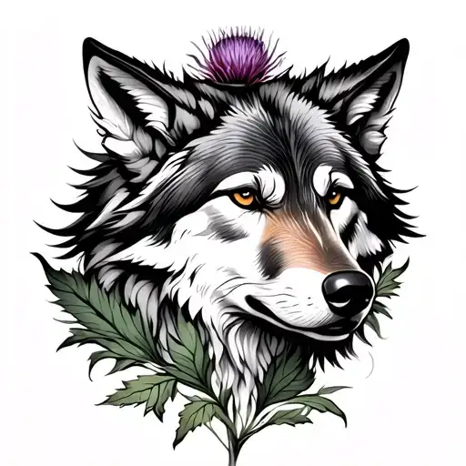 Wolf And Thistle Intertwined
